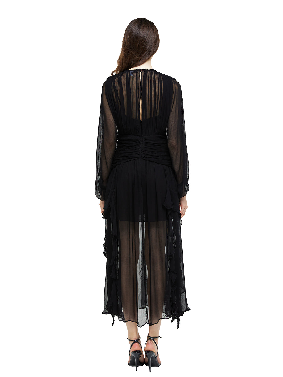 Semi Sheer Silk Ruffle Maxi Dress