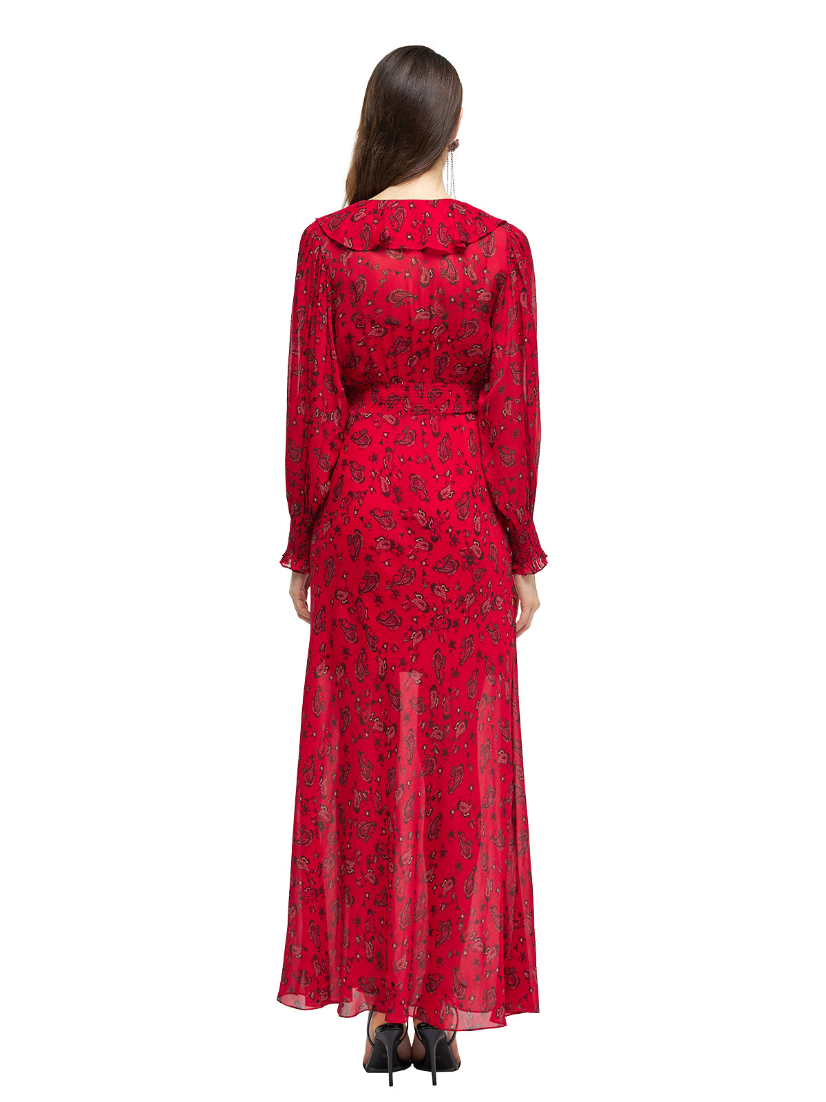 Rayon Paisley Ruffle Maxi Dress