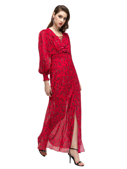 Rayon Paisley Ruffle Maxi Dress