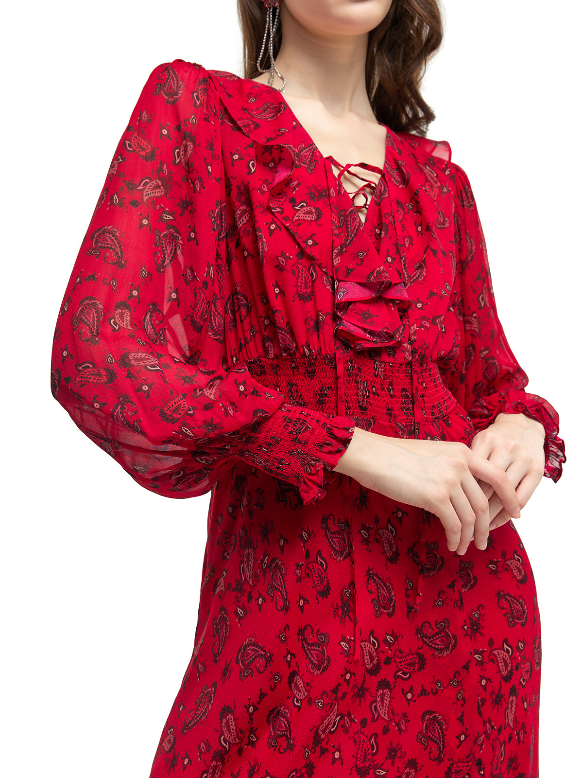 Rayon Paisley Ruffle Maxi Dress