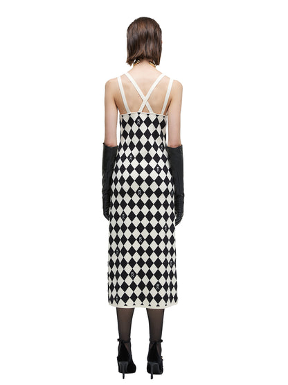 Embroidered Letter Checkerboard Dress