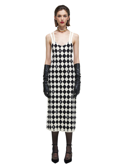 Embroidered Letter Checkerboard Dress