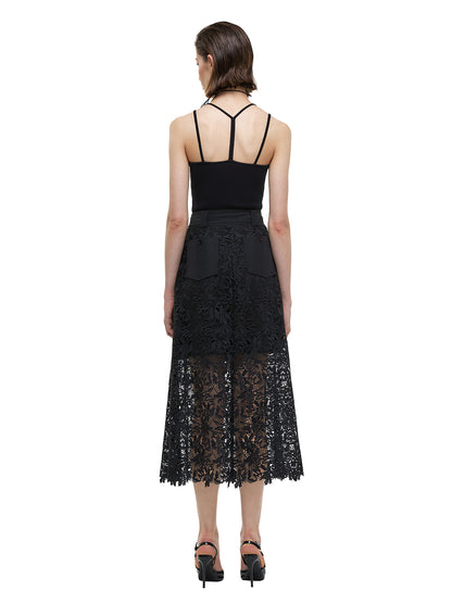 Semi Sheer Lace Midi Cargo Skirt