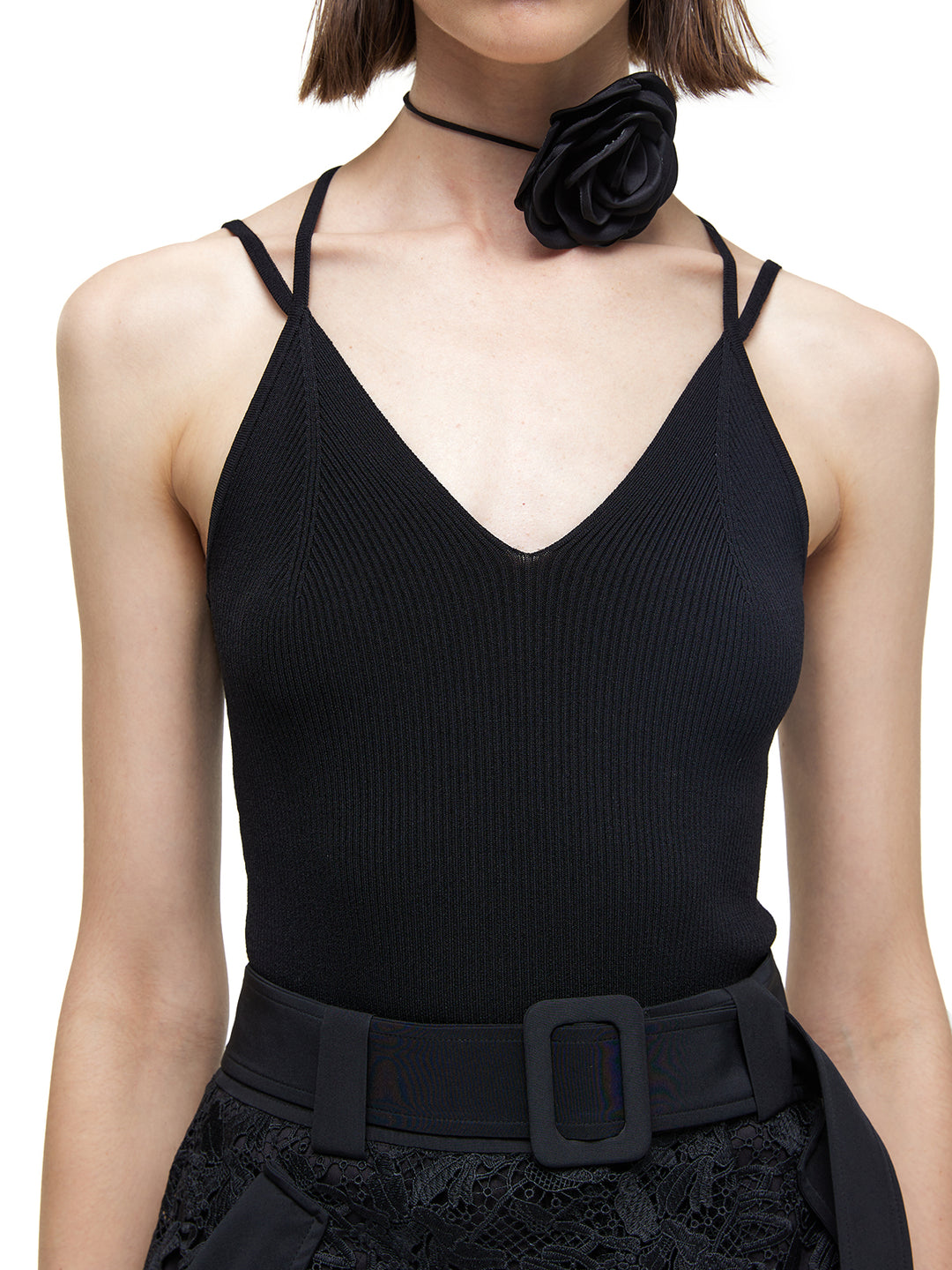 Closed Ribbed Knit Y Back Strap Top