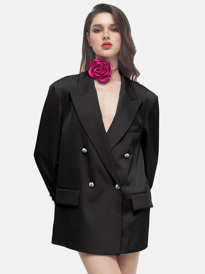 Satin Acetate Dropped Shoulder Suit Jacket