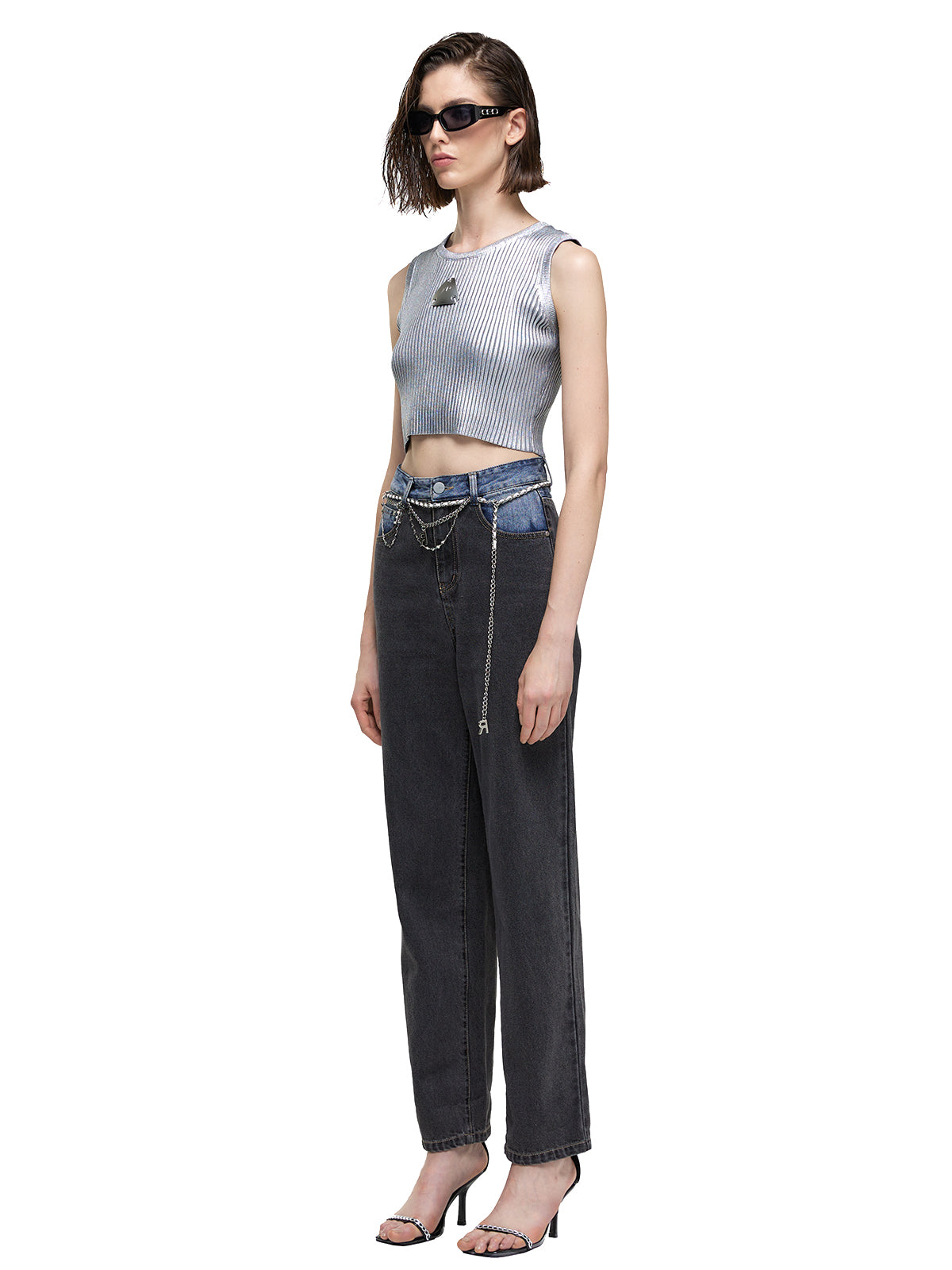 Metal Futuristic Hand-Coated Rib Knit Top