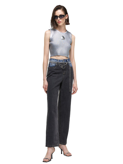 Metal Futuristic Hand-Coated Rib Knit Top