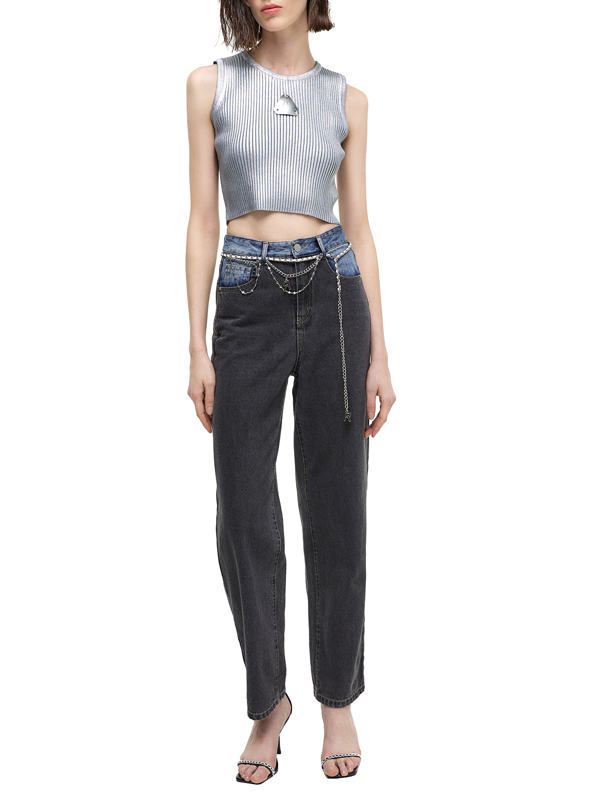 Metal Futuristic Hand-Coated Rib Knit Top