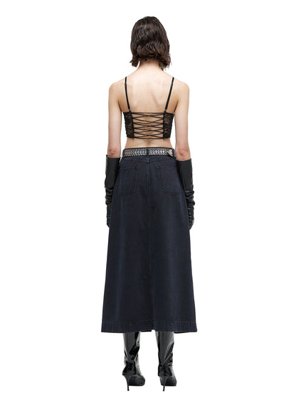 Stone-Wash Cotton Denim Skirt