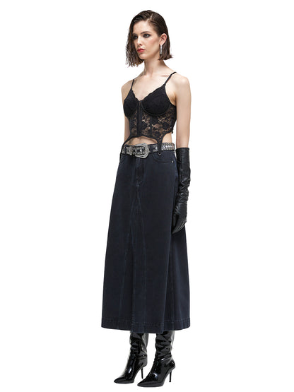 Stone-Wash Cotton Denim Skirt