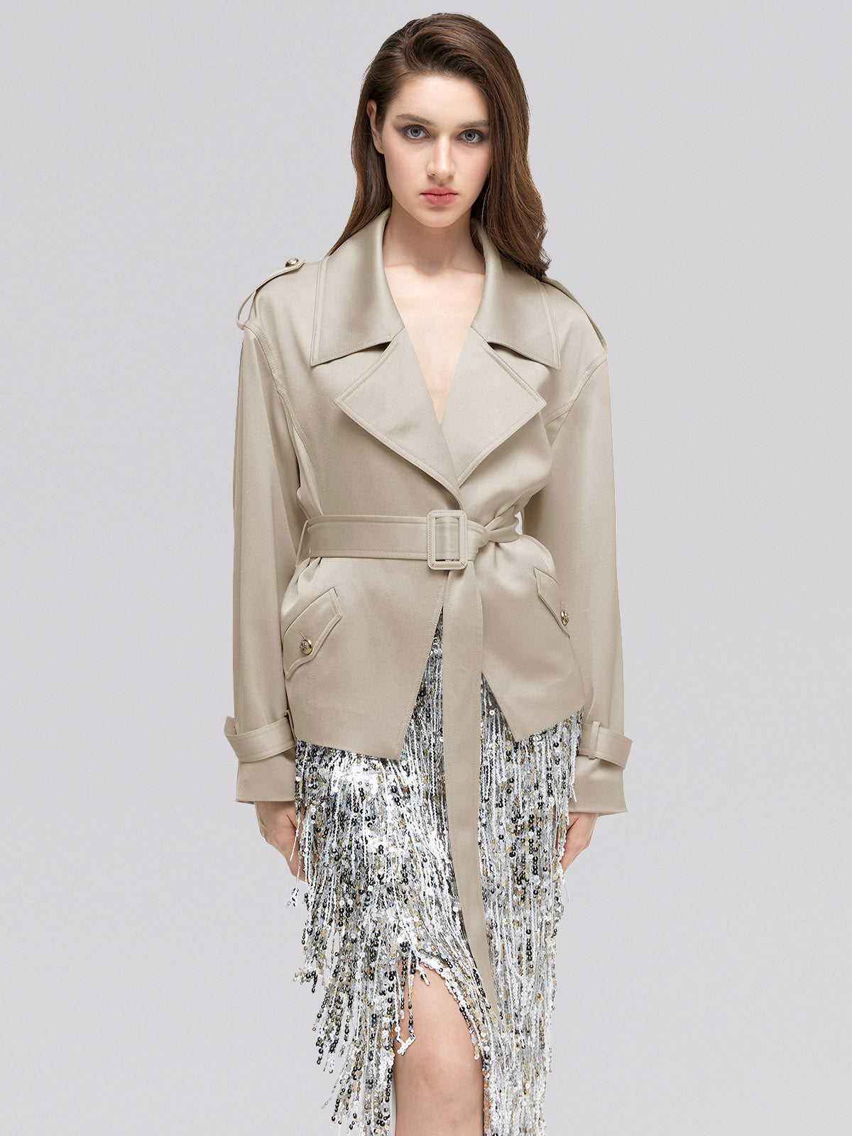 Satin Short Trench Coat