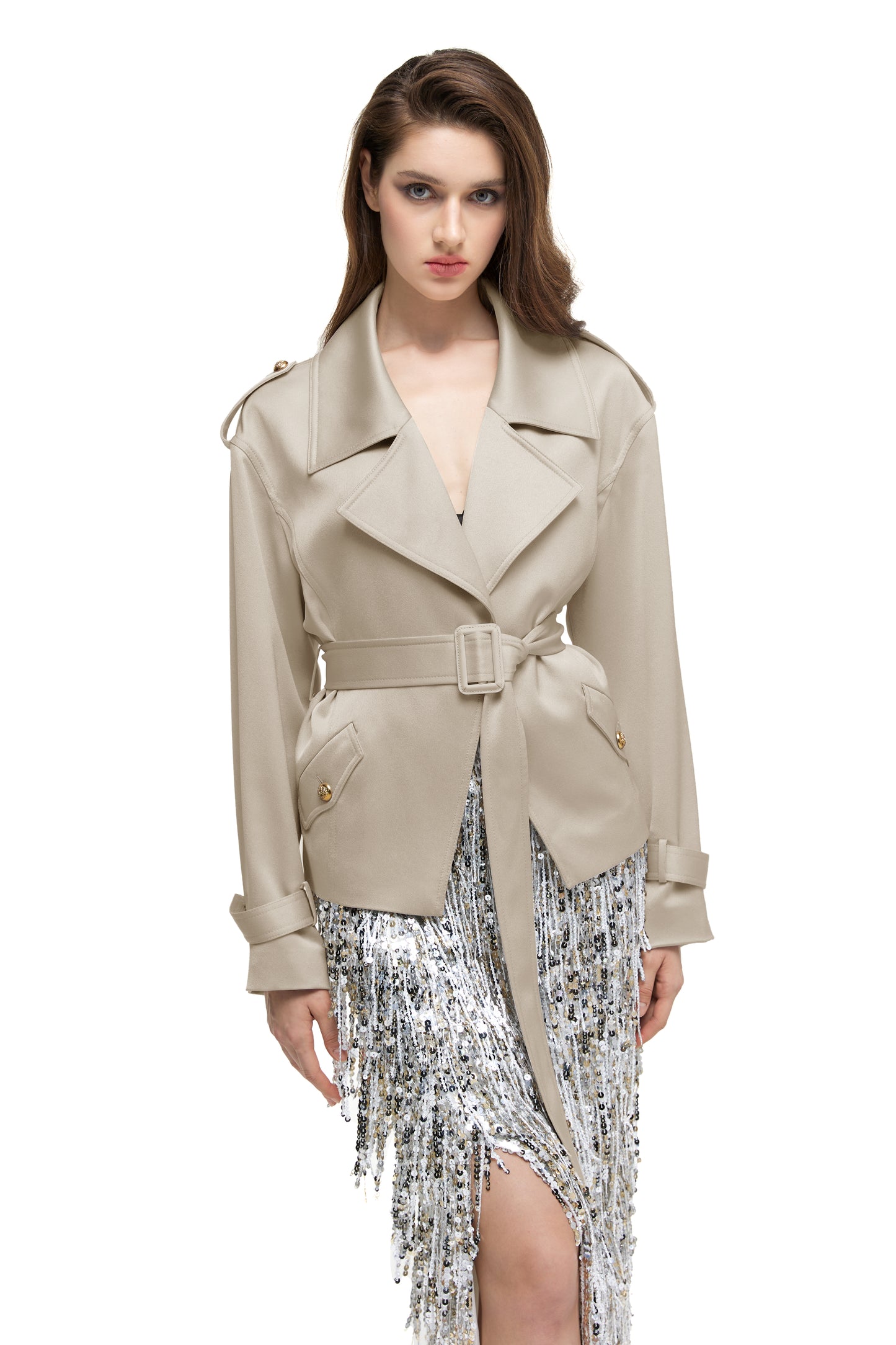 Satin Short Trench Coat