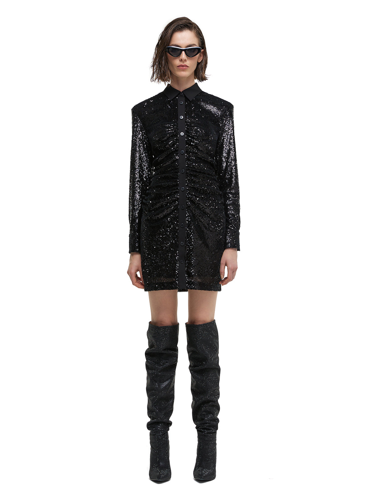 Futuristic Black Sequin Shirt Dress