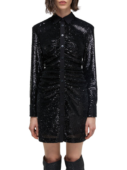 Futuristic Black Sequin Shirt Dress