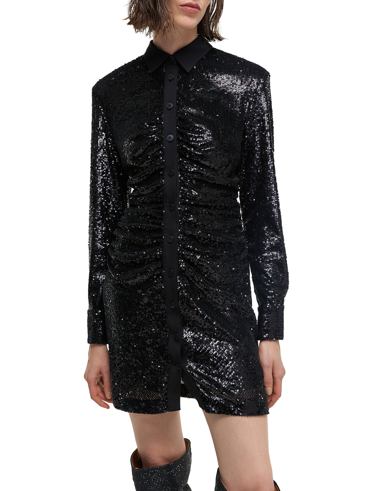 Futuristic Black Sequin Shirt Dress