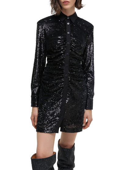 Futuristic Black Sequin Shirt Dress