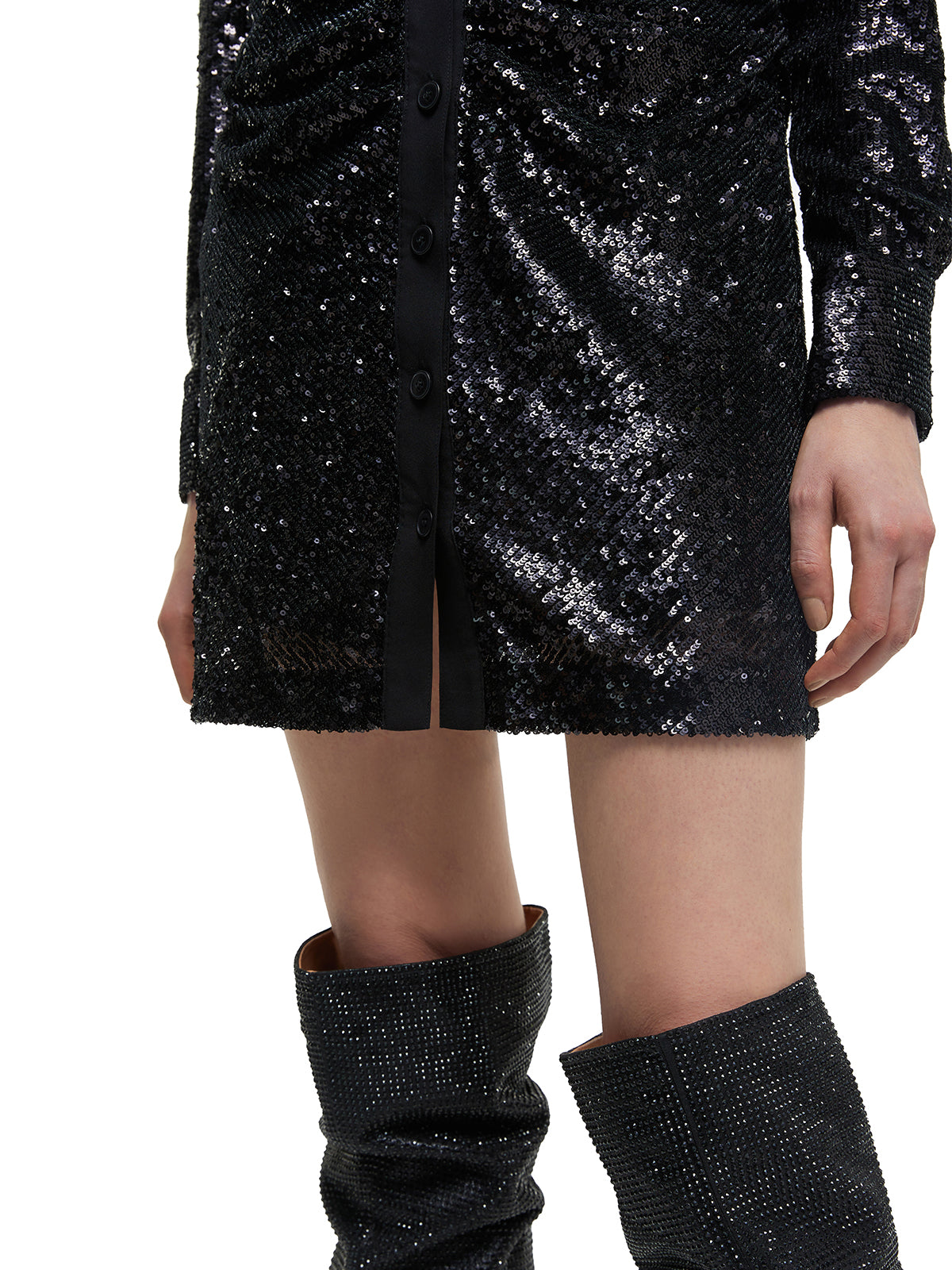 Futuristic Black Sequin Shirt Dress