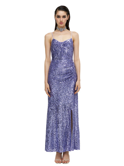 Violet Dazzling Starlight Slit Dress