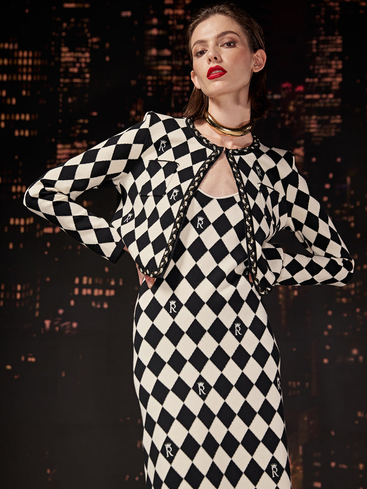 Embroidered Letter Checkerboard Dress