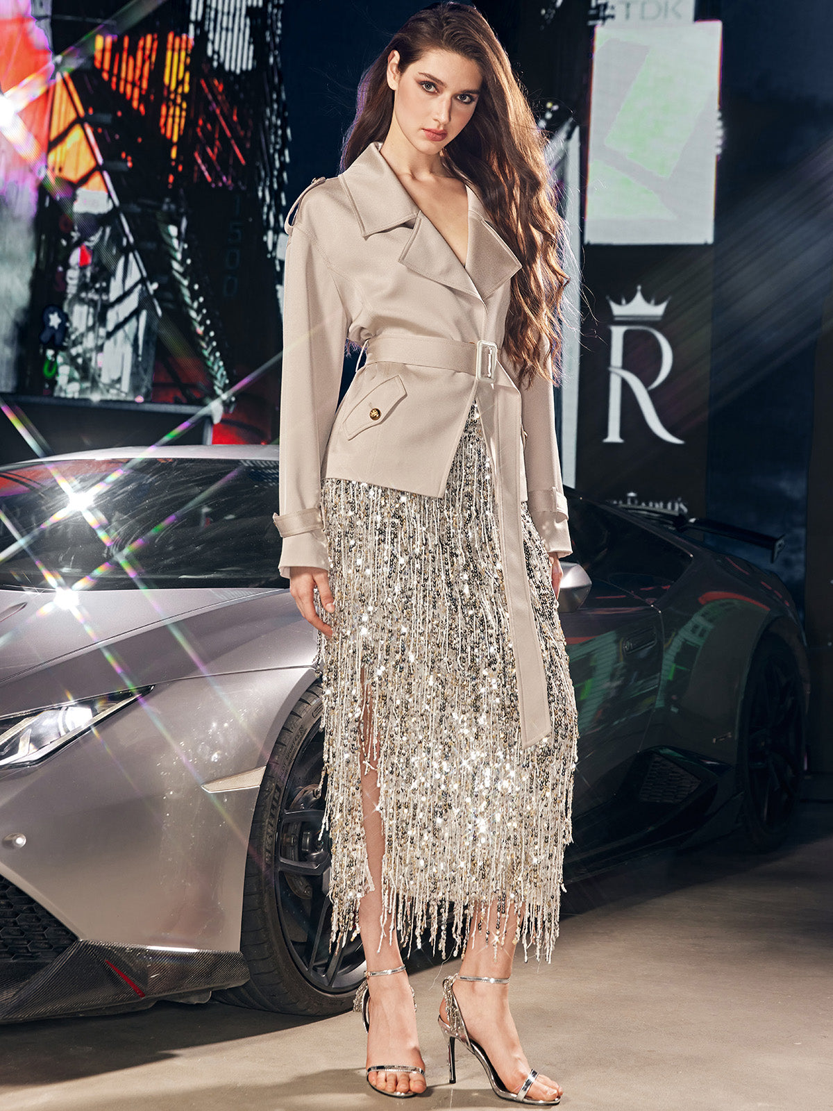 sequin dresses and skirts Gold Sequin Detachable Over-skirt Spaghetti Strap Bling Prom Dresses,P AlineBridal