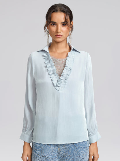 Pearlescent Beaded V-Neck Shirt