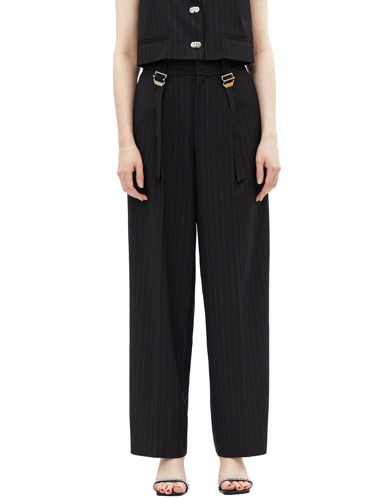 Clasp Pin Striped Suit Pants