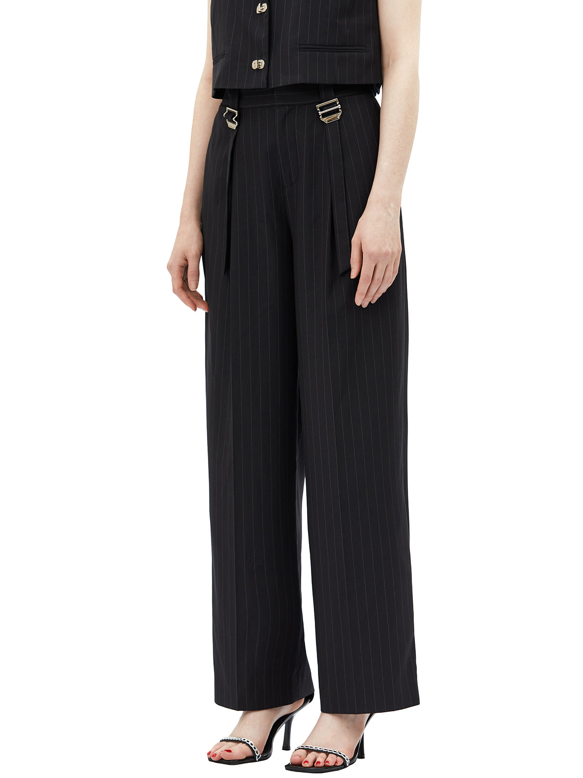 Clasp Pin Striped Suit Pants