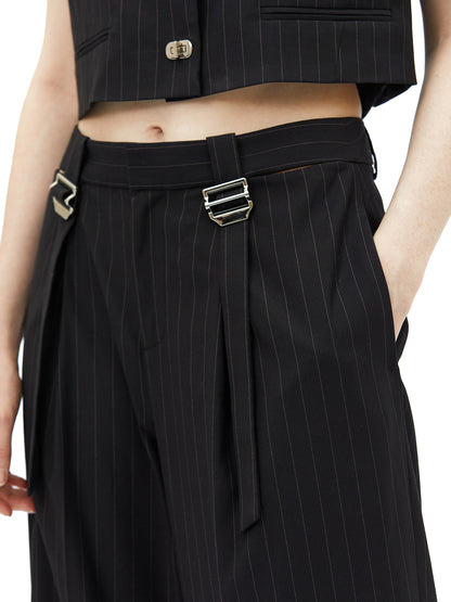 Clasp Pin Striped Suit Pants