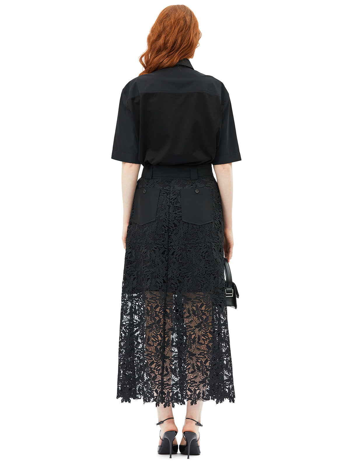 Semi Sheer Lace Midi Cargo Skirt