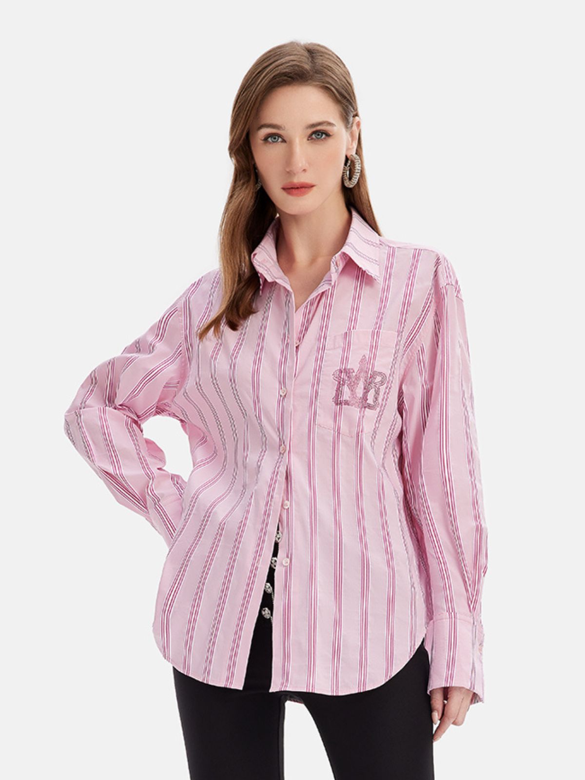 Diamond-Embellished Striped Shirt