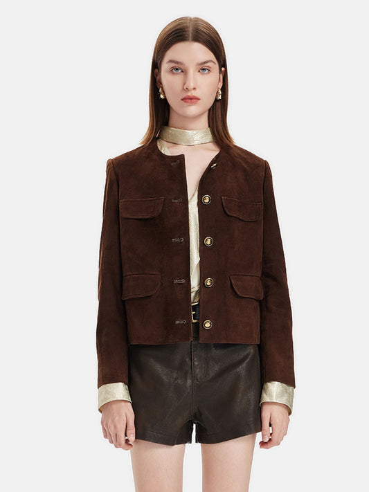 French Shearling Leather Short Jacket