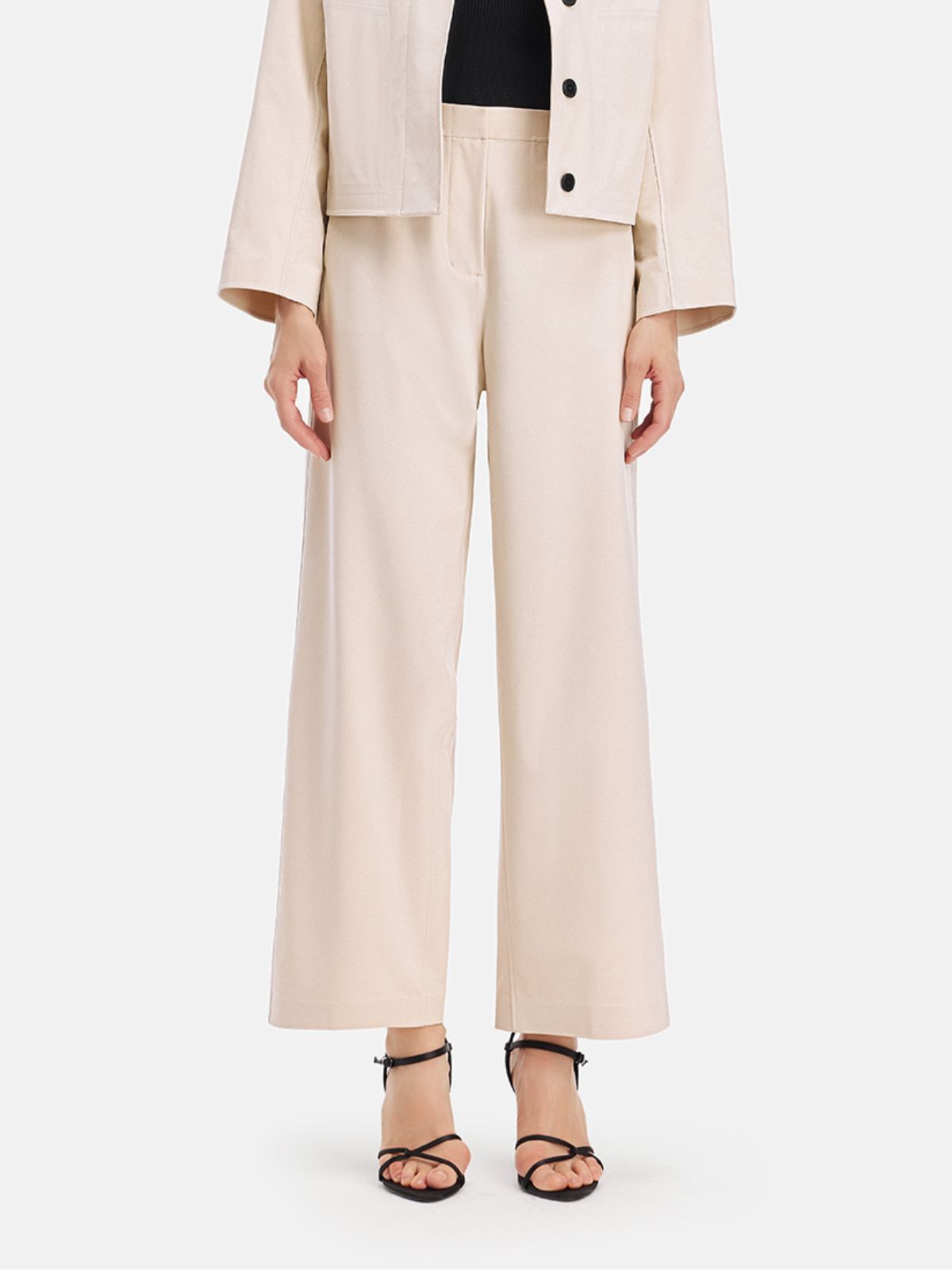 Wool Blend Minimalist Straight-Leg Trousers