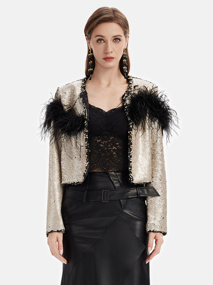 Ostrich Feather Embroidered Beaded Sequined Jacket