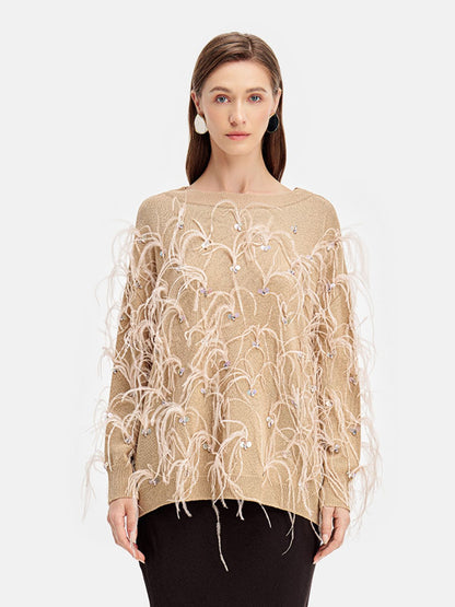 Handcrafted Ostrich Feather Sequin Sweater