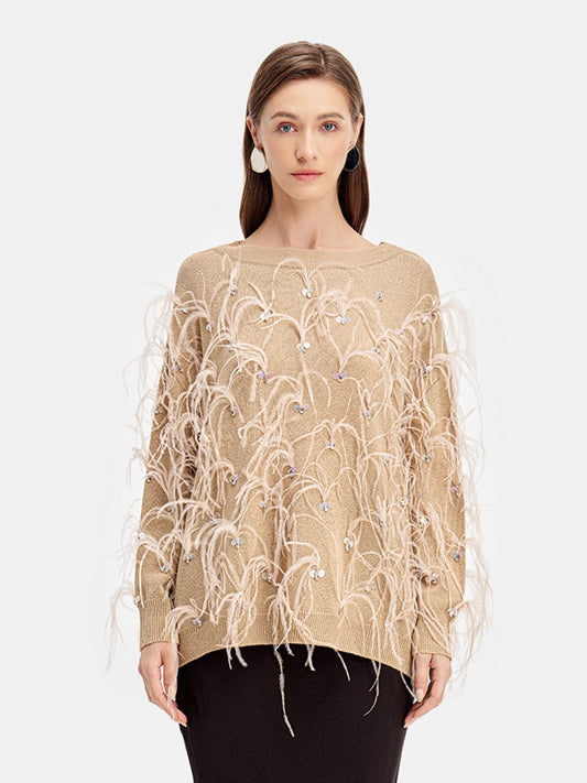 Handcrafted Ostrich Feather Sequin Sweater