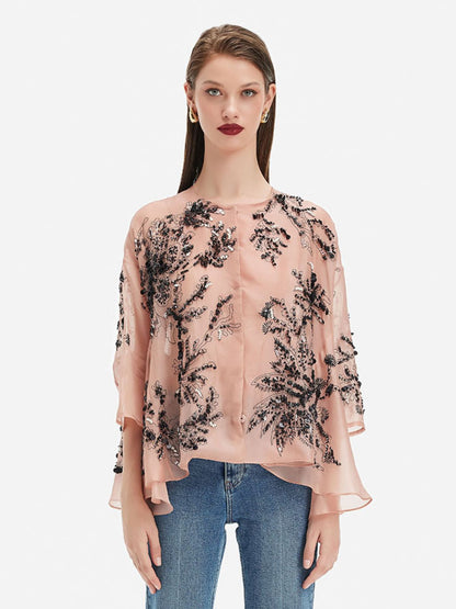 3D Sequin Embroidered Lace Top