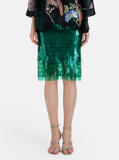 Peacock Green Sequined Skirt