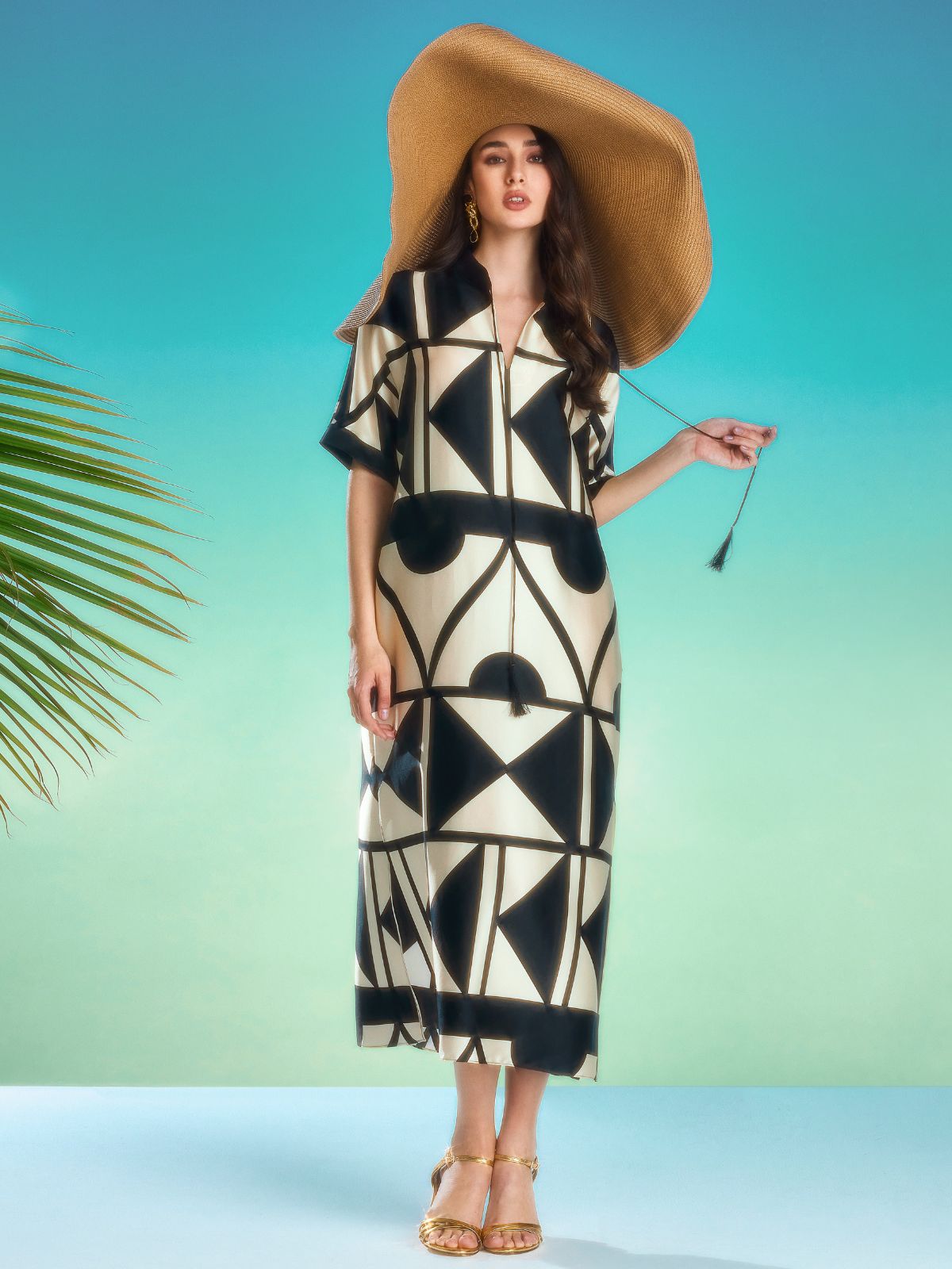 Clay Pot Geometric Pattern Silk Dress