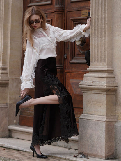 French Lace Velvet Skirt with Slit