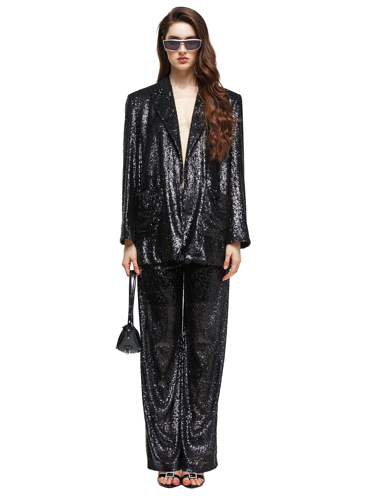 Layered Sequin Straight-Leg Pants