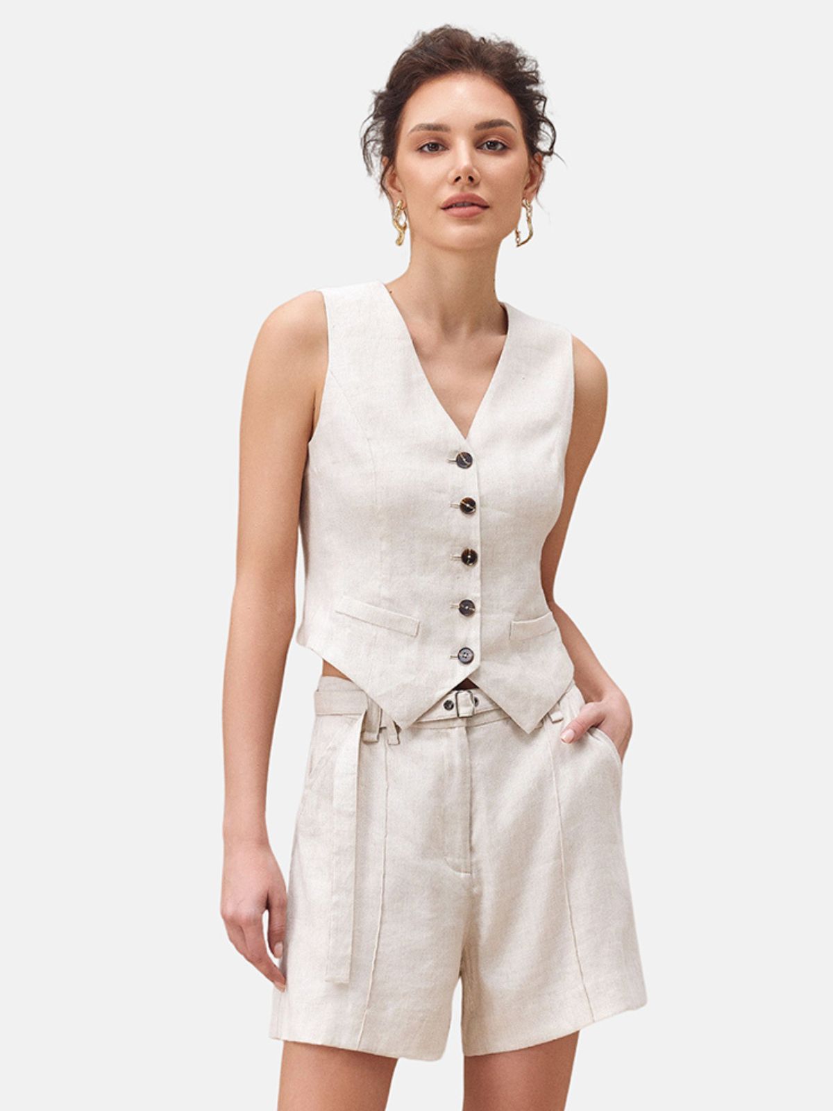 French-Origin Stretch Linen Vest