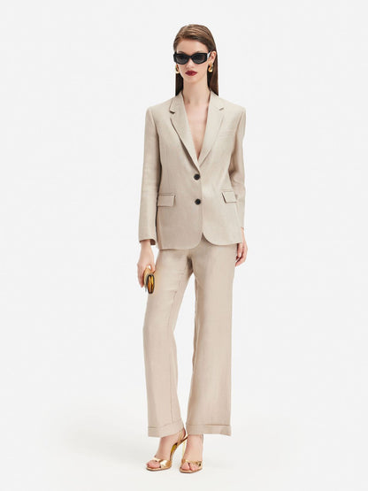 Minimalist French Metallic Linen Blazer