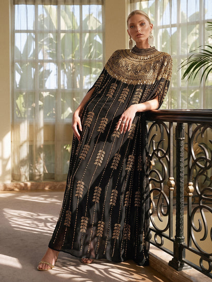 Hand-Beaded Rhinestone Cape Robe (Inner Wear Included)