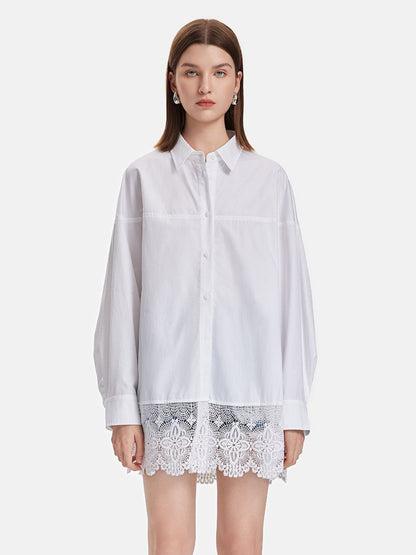 Lace Trim Oversized Long Shirt