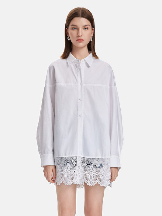 Lace Trim Oversized Long Shirt