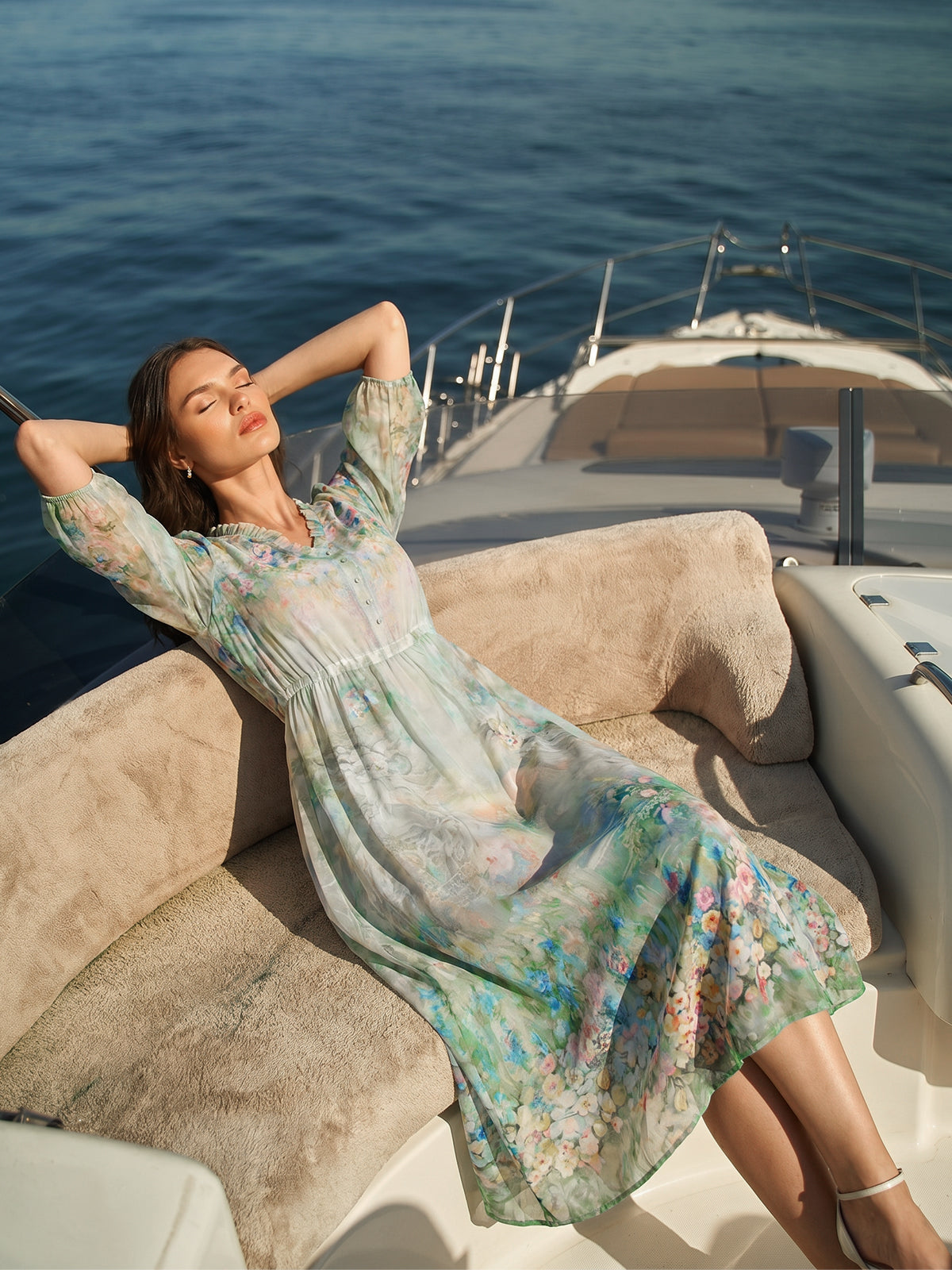100% Silk Monet Garden Print Dress