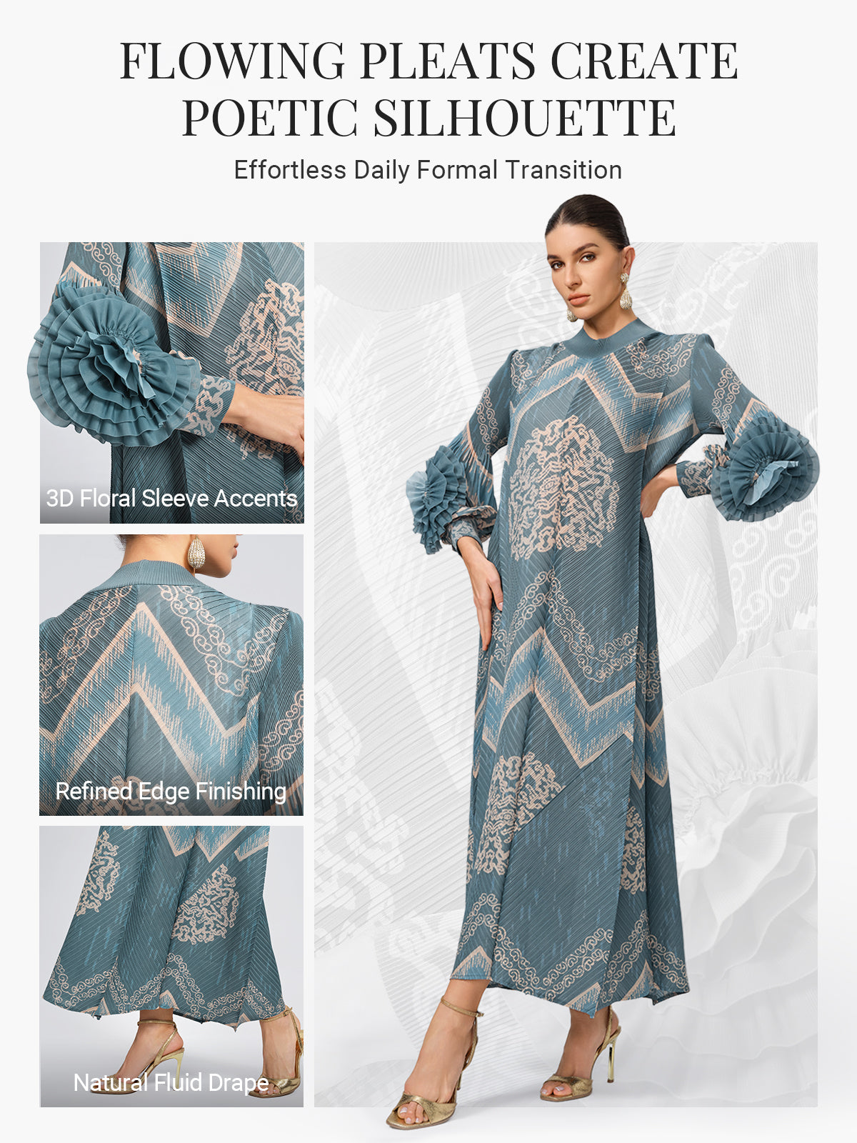 High-Stretch Pleated Printed Loose Dress