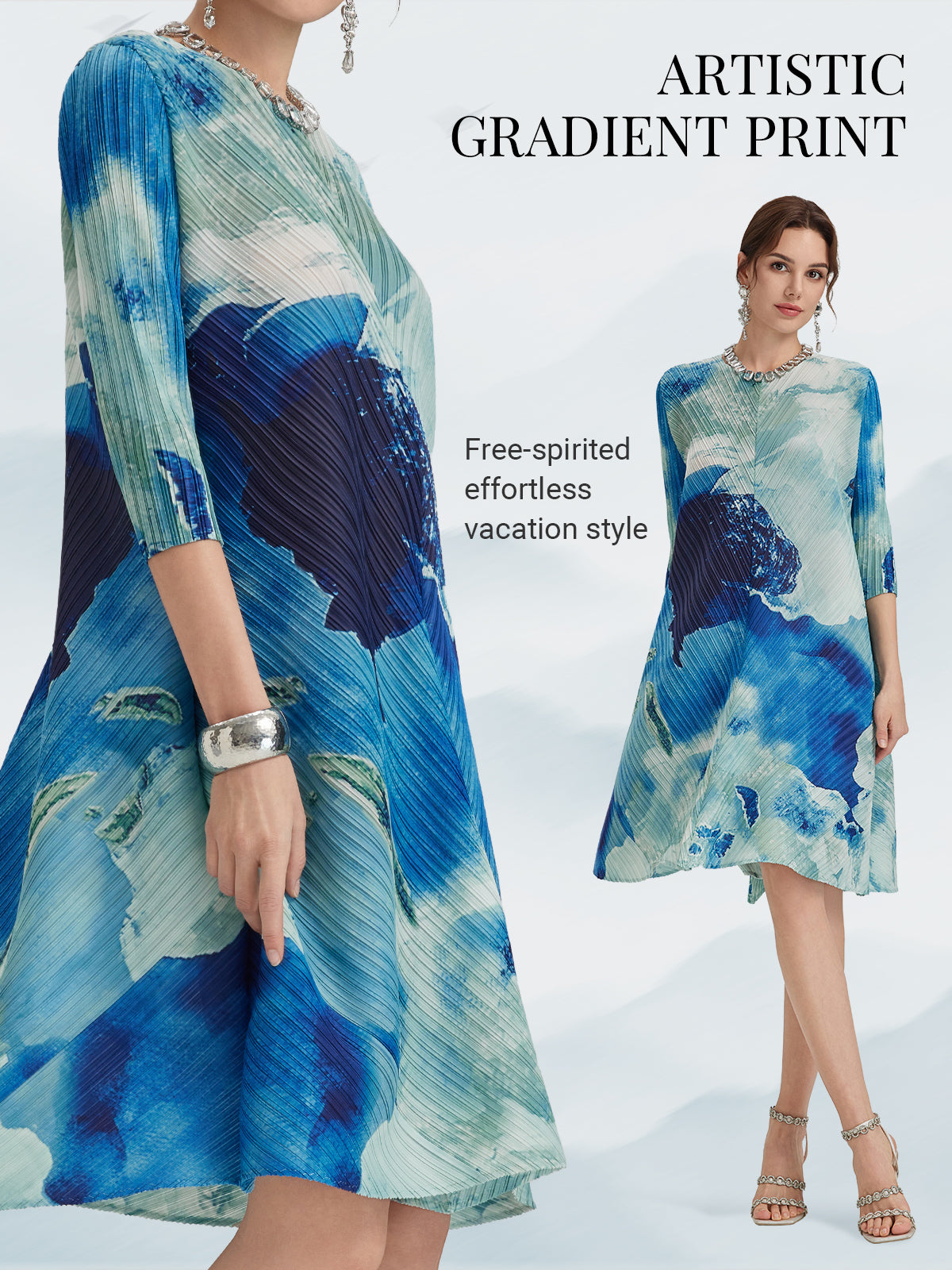 Abstract-Print Pleated Midi Dress
