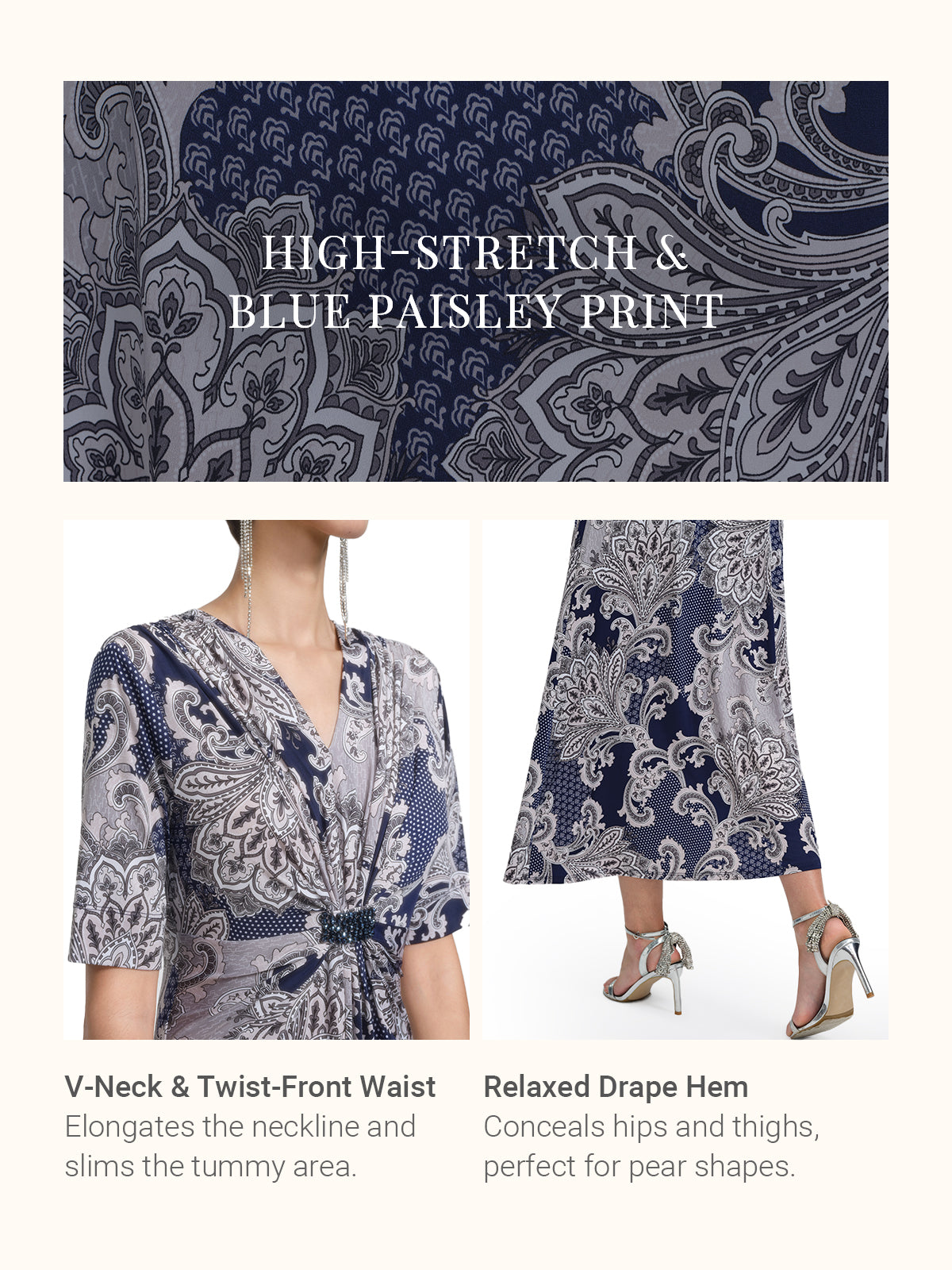 Paisley Print Twist Waist V-Neck Dress