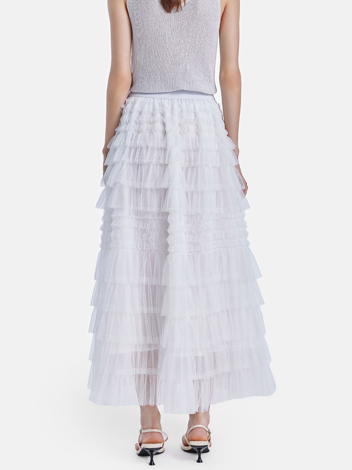 White Tulle Midi Skirt